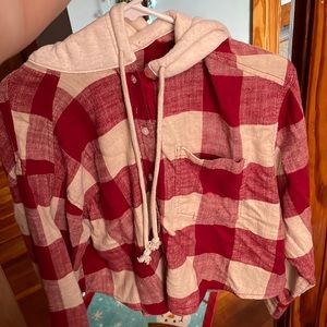 American Eagle Cropped Plaid Sweatshirt